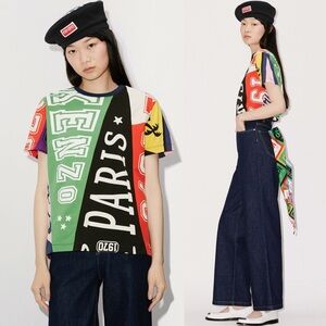 KENZO Flag Print Oversize Cotton T-Shirt, Size S New w/Tag